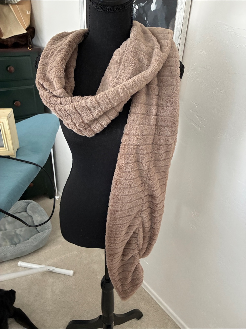 Echo Plush Ribbed Wrap Scarf in Taupe